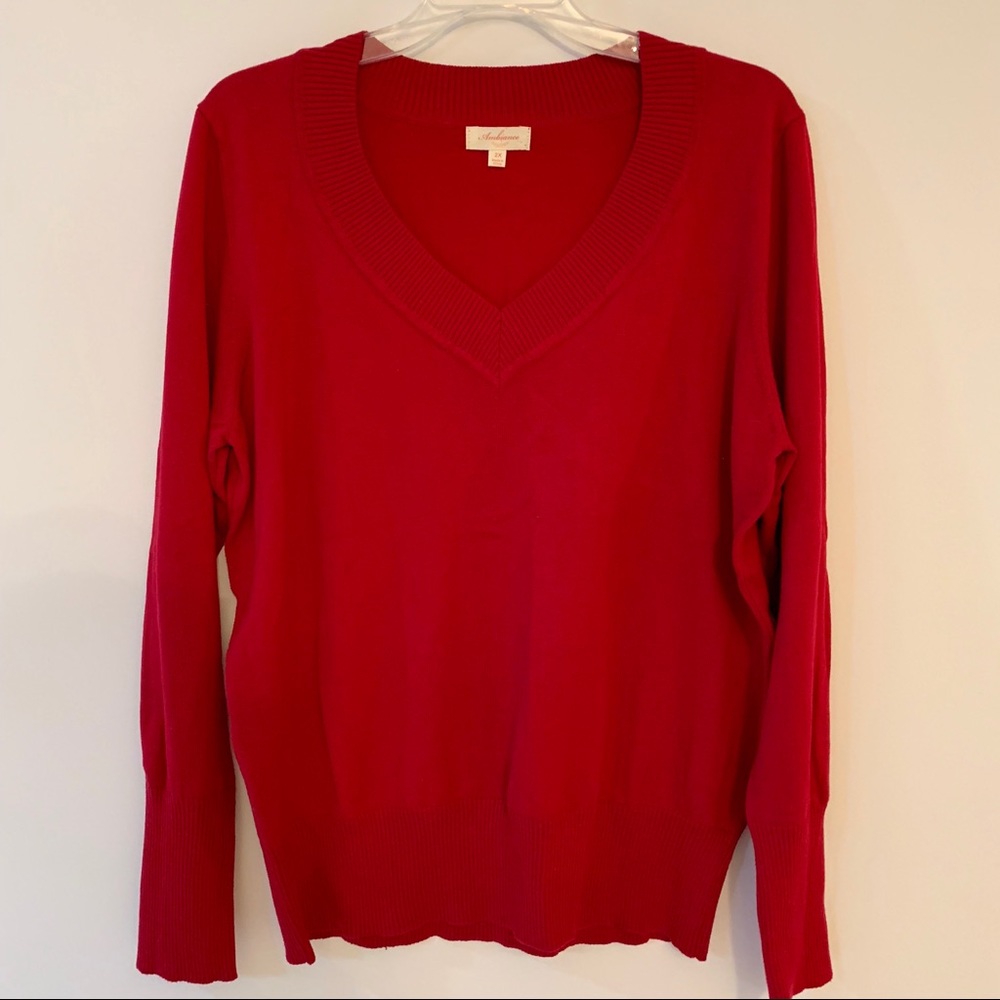 Ambiance Red V-Neck Sweater Size 2X